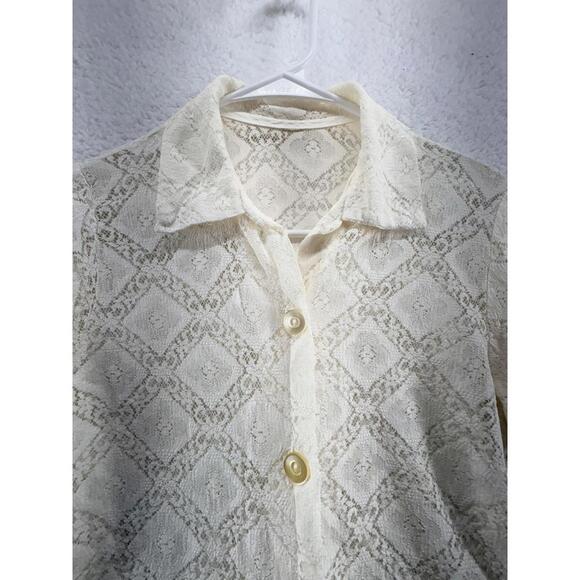 Cream Lace Button Up Long Sleeve Blouse Womens Bohemian Cottage - Picture 4 of 5
